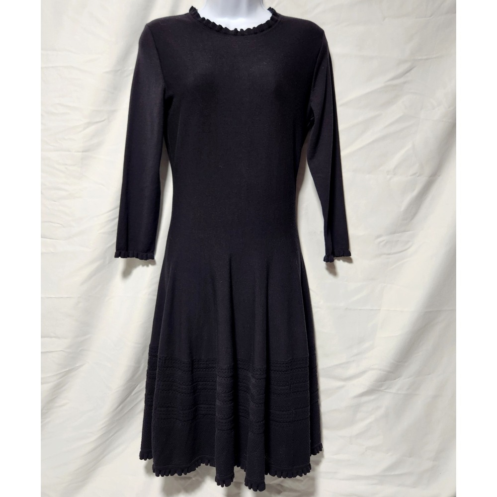 KATE SPADE knit Sweater Dress Pointelle Ruffle Neck Sleeves hem Cocktail size‎ S